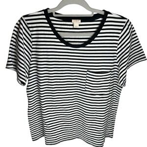 Black & White Striped Short Sleeve Tee with Pocket J Crew Size Large